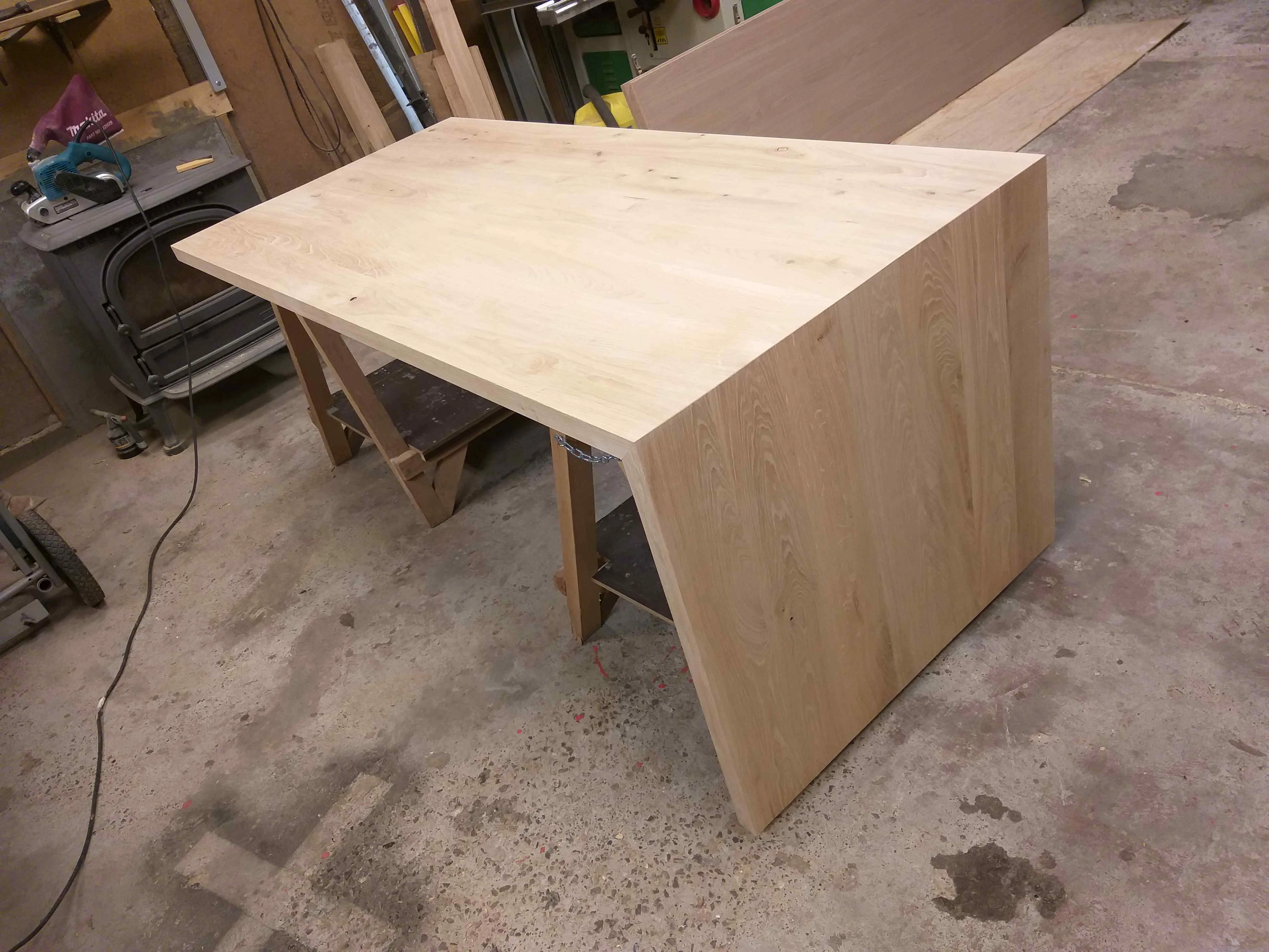 Eiken tafel met blad in verstek